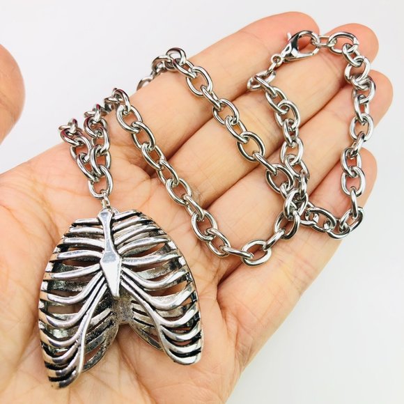 Hand Crafted Other - Chunky Gothic Goth Human Chest Ribs Bones Skeleton Necklace Choker Creepy Scary